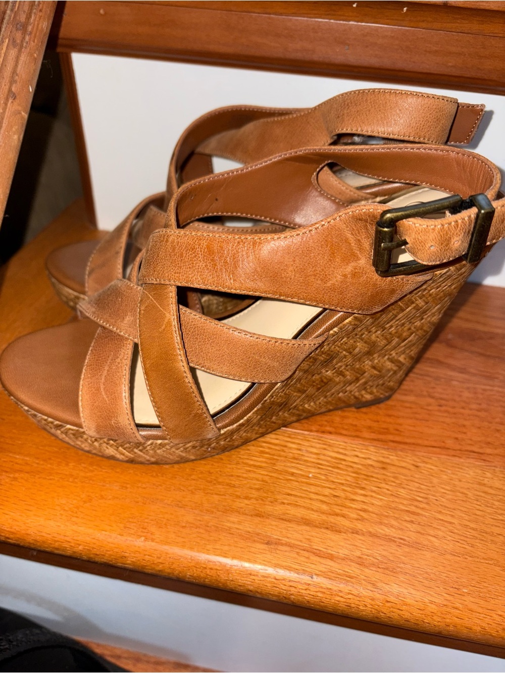 Jessica Simpson Cognac Brown Crisscross Wedge Sandals